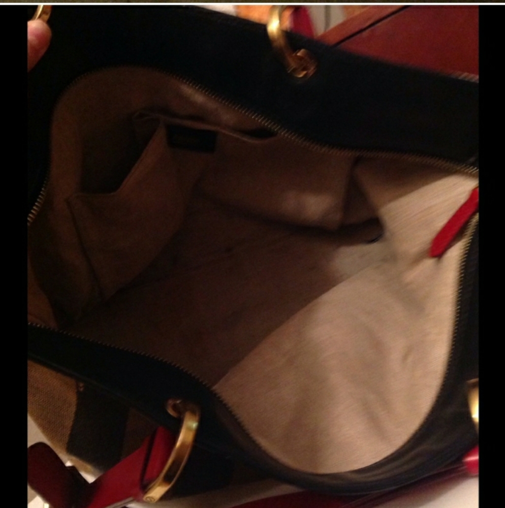 TRADE ONLY- Fendi Pequin Striped Tote Bag, Red - Picture 6 of 9